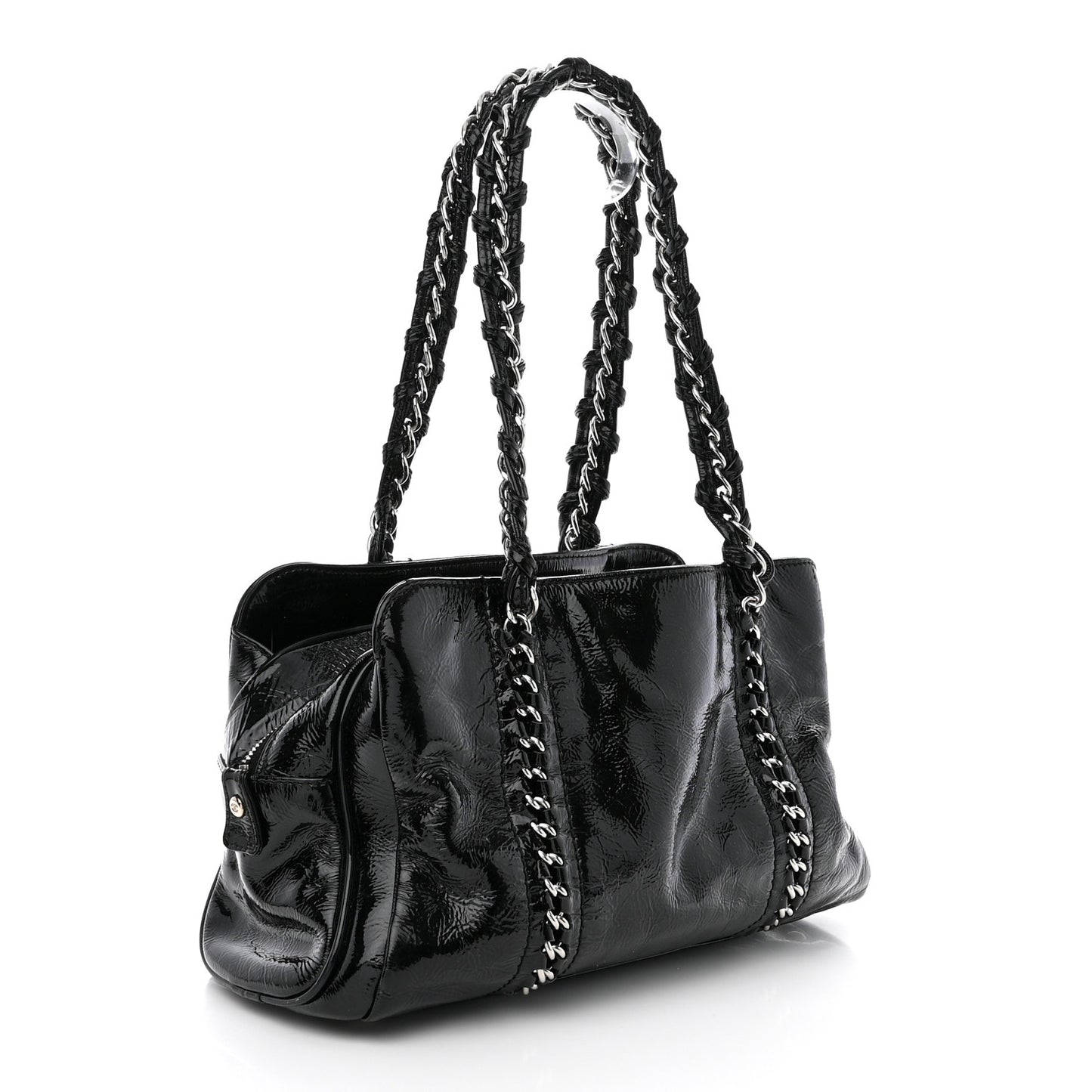 Patent Calfskin Small Luxe Ligne Tote Black