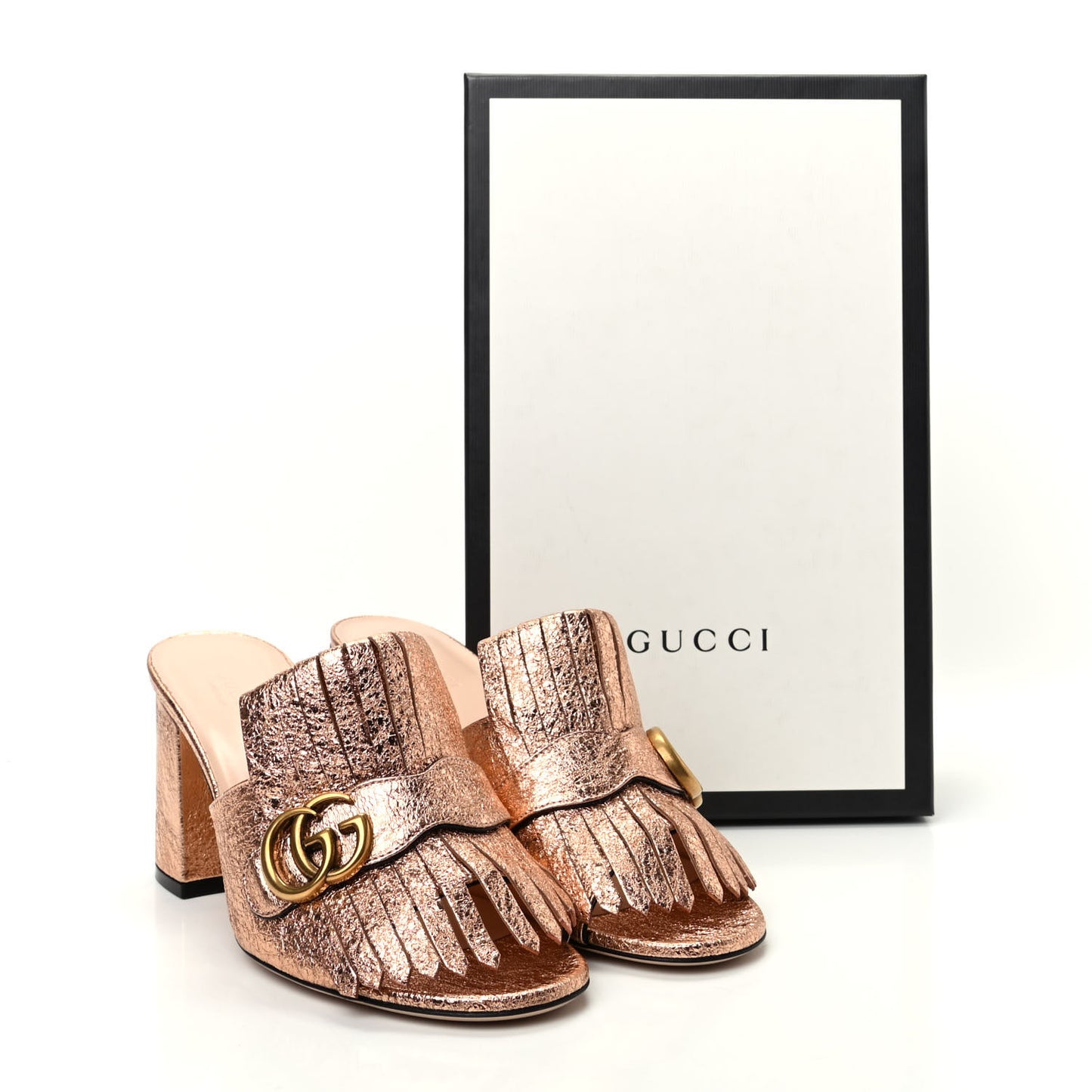 Galassia GG Marmont Fringe 75mm Slide Sandals 40 Salmone