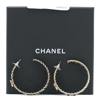 Chanel Crystal Lambskin CC Chain Hoop Earrings Gold Black 5 of 7