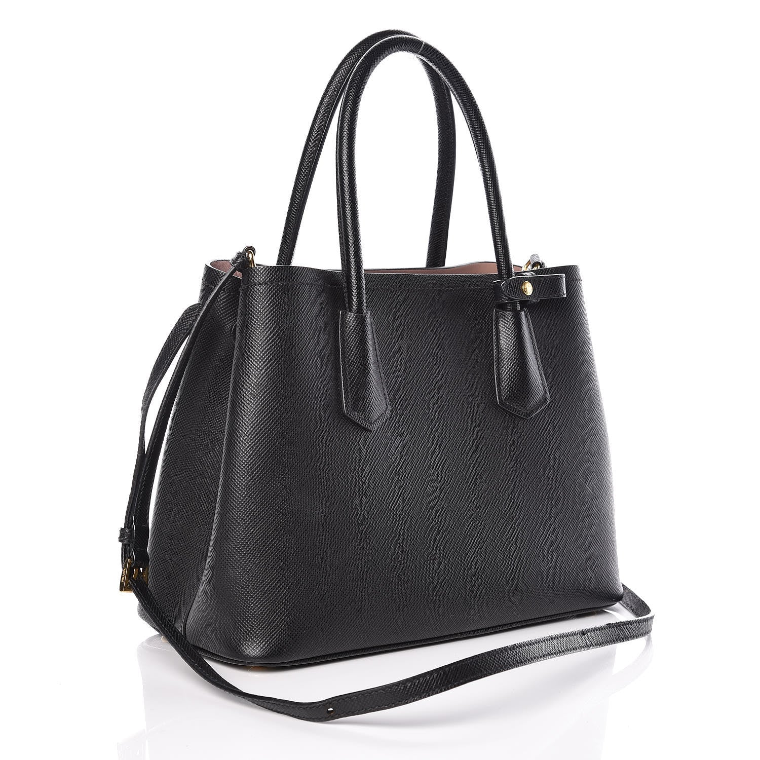 Prada Saffiano Cuir Small Double Bag Black Mughetto 4 of 9