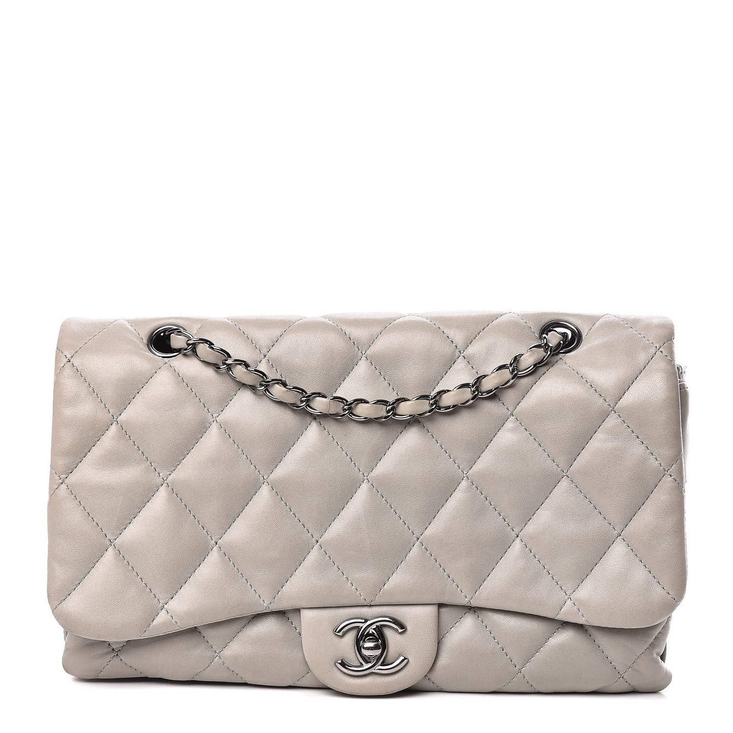 Lambskin Quilted 3 Accordion Flap Bag Grey