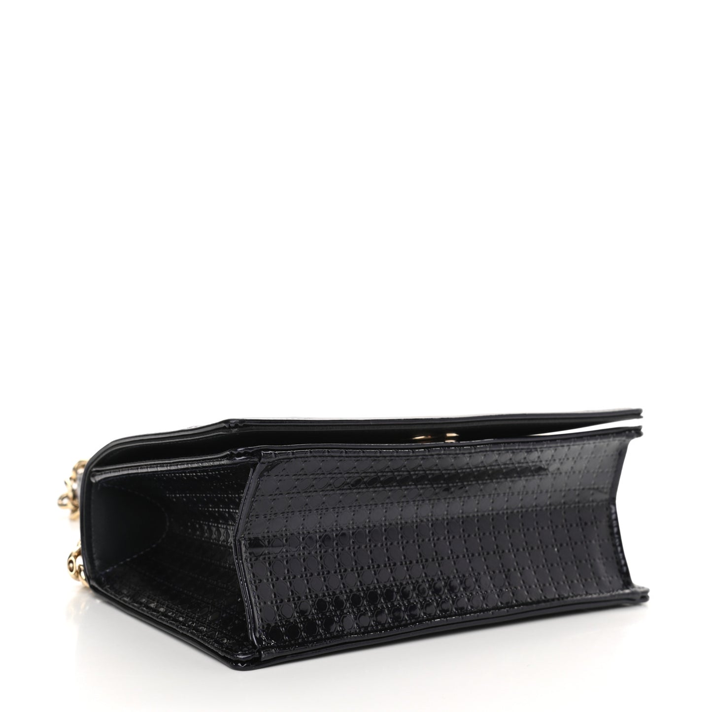 Metallic Patent Micro-Cannage Small Diorama Flap Bag Onyx Black