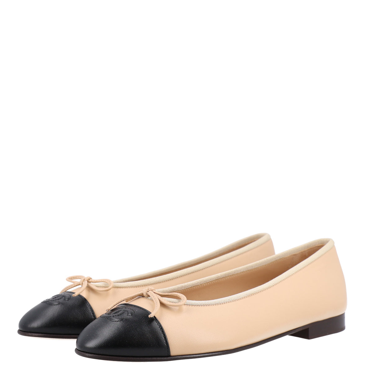 Chanel Lambskin Cap Toe CC Ballerina Flats 40.5 Beige Black 4 of 9