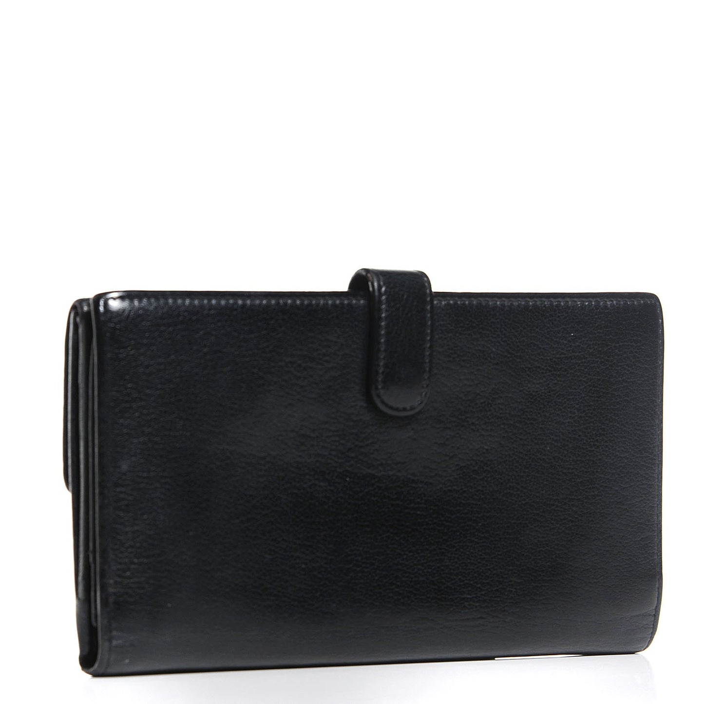 Goatskin Camellia Embossed Flap Wallet Black