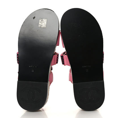 Chanel Stretch Fabric Lambskin CC Flat Sandals 36 Pink Black 4 of 8