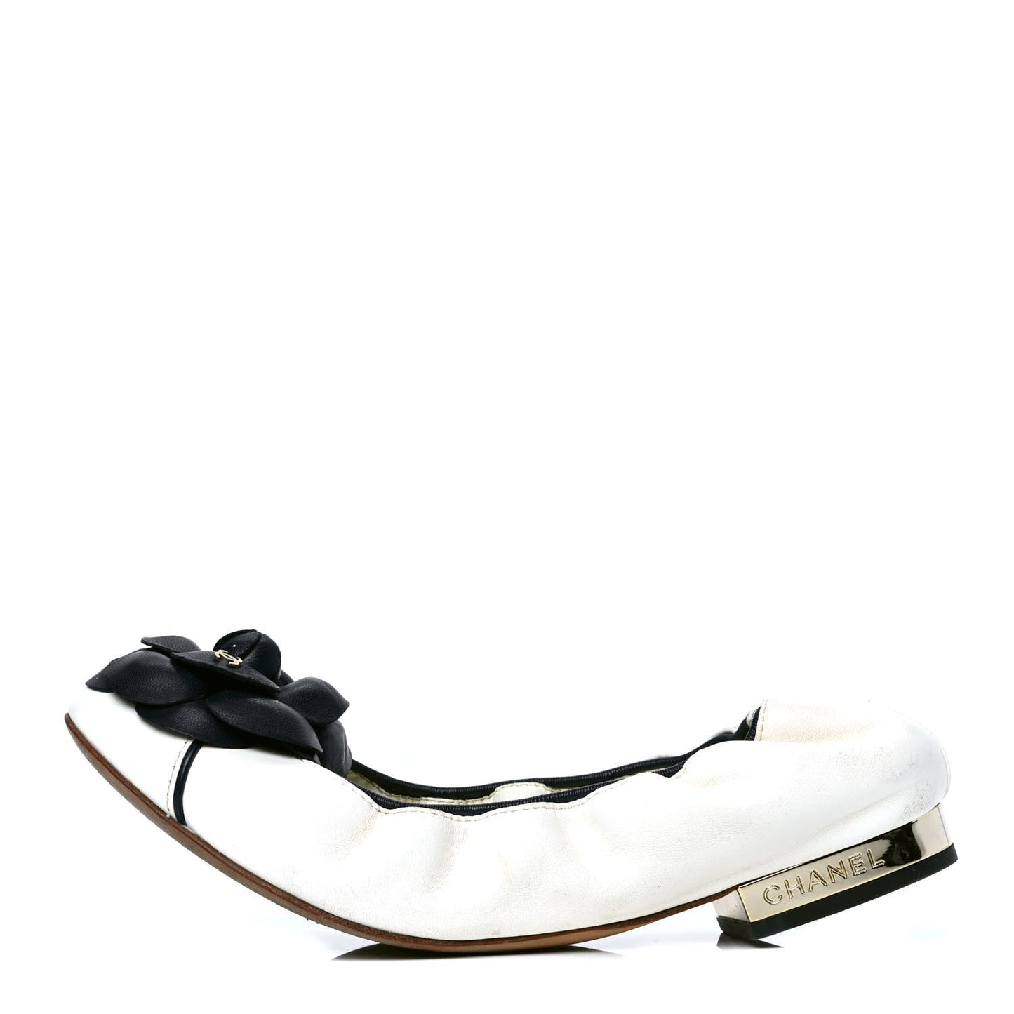 Lambskin Camellia Cap Toe Ballerina Flats 35.5 White Black