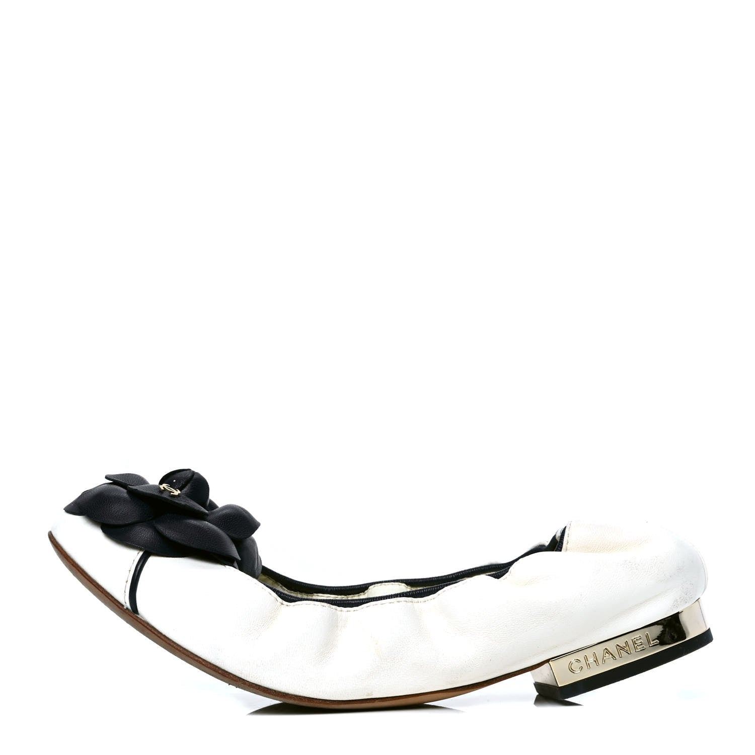 Chanel Lambskin Camellia Cap Toe Ballerina Flats 35.5 White Black 1 of 7