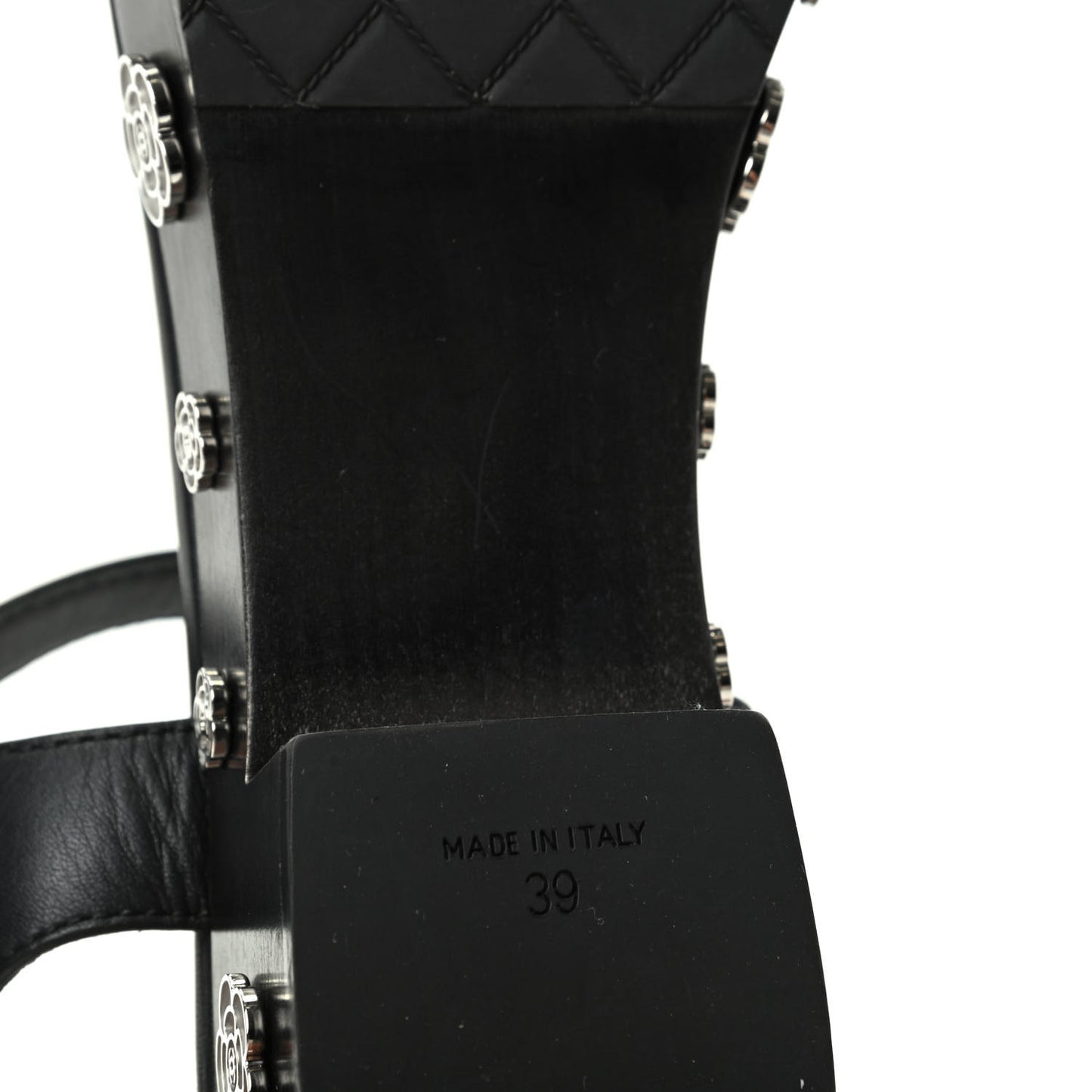 Calfskin Camellia Platform Sandals 39 Black