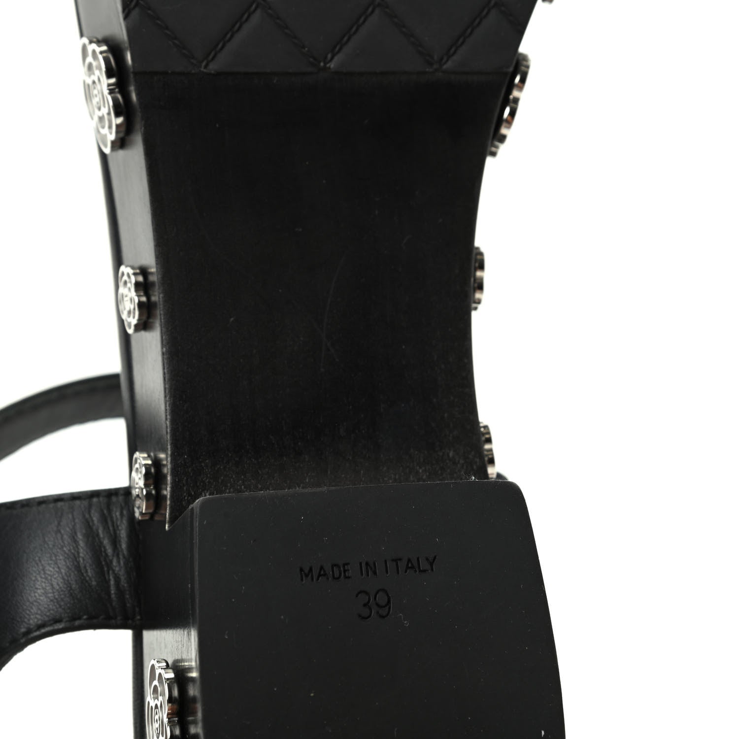 Chanel Calfskin Camellia Platform Sandals 39 Black 9 of 10