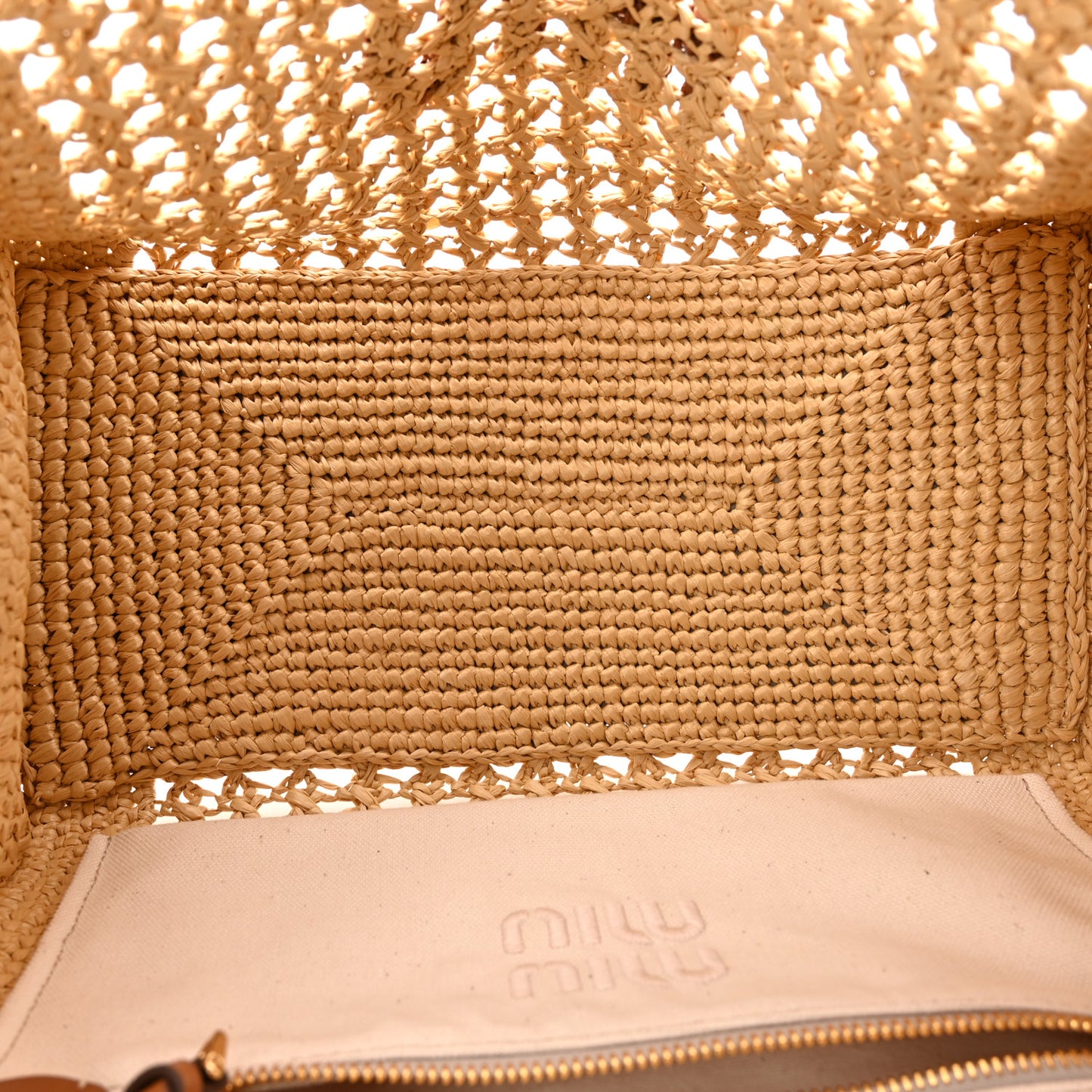 Raffia Crochet Woven Tote Bag Beige