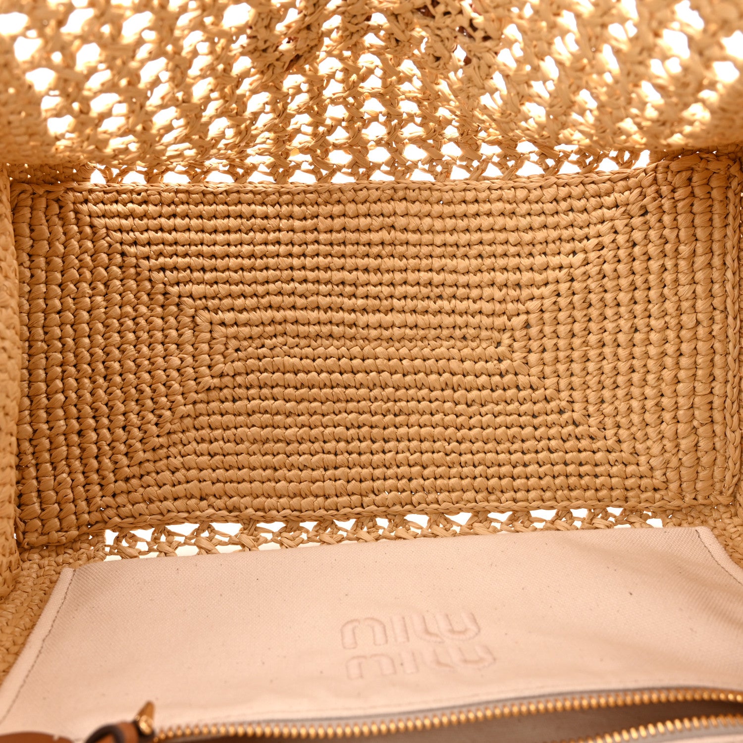 Miu Miu Raffia Crochet Woven Tote Bag Beige 5 of 10