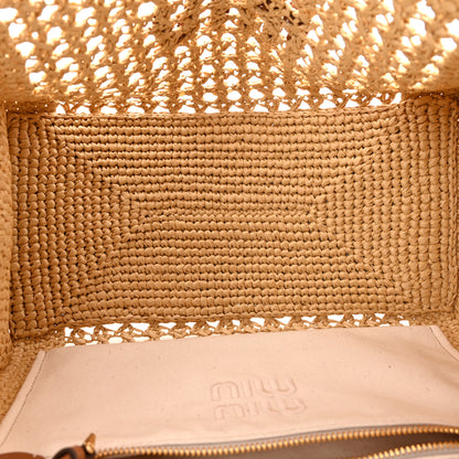 Miu Miu Raffia Crochet Woven Tote Bag Beige 5 of 10