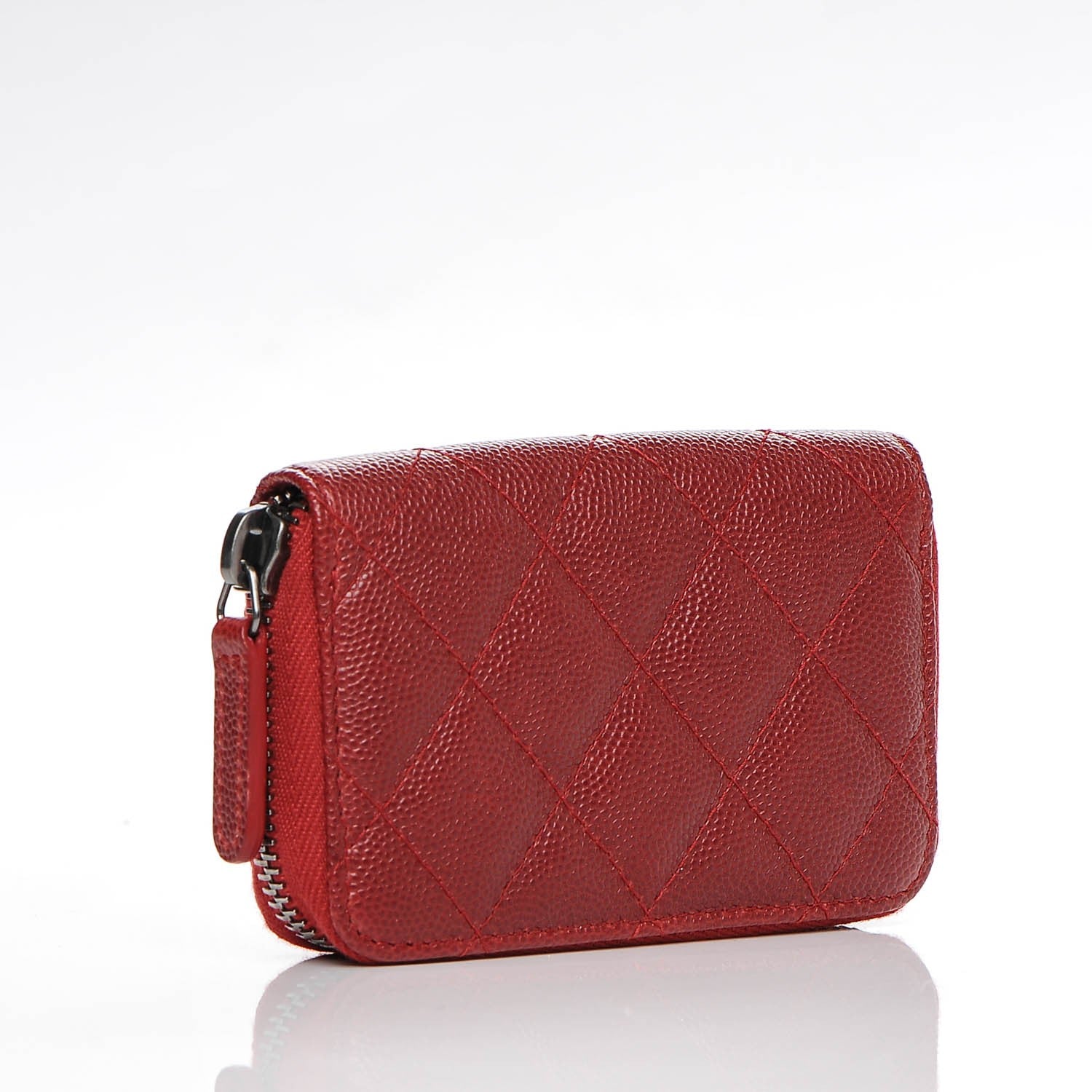 Chanel Caviar Quilted Zip Around Coin Purse Red 3 of 7