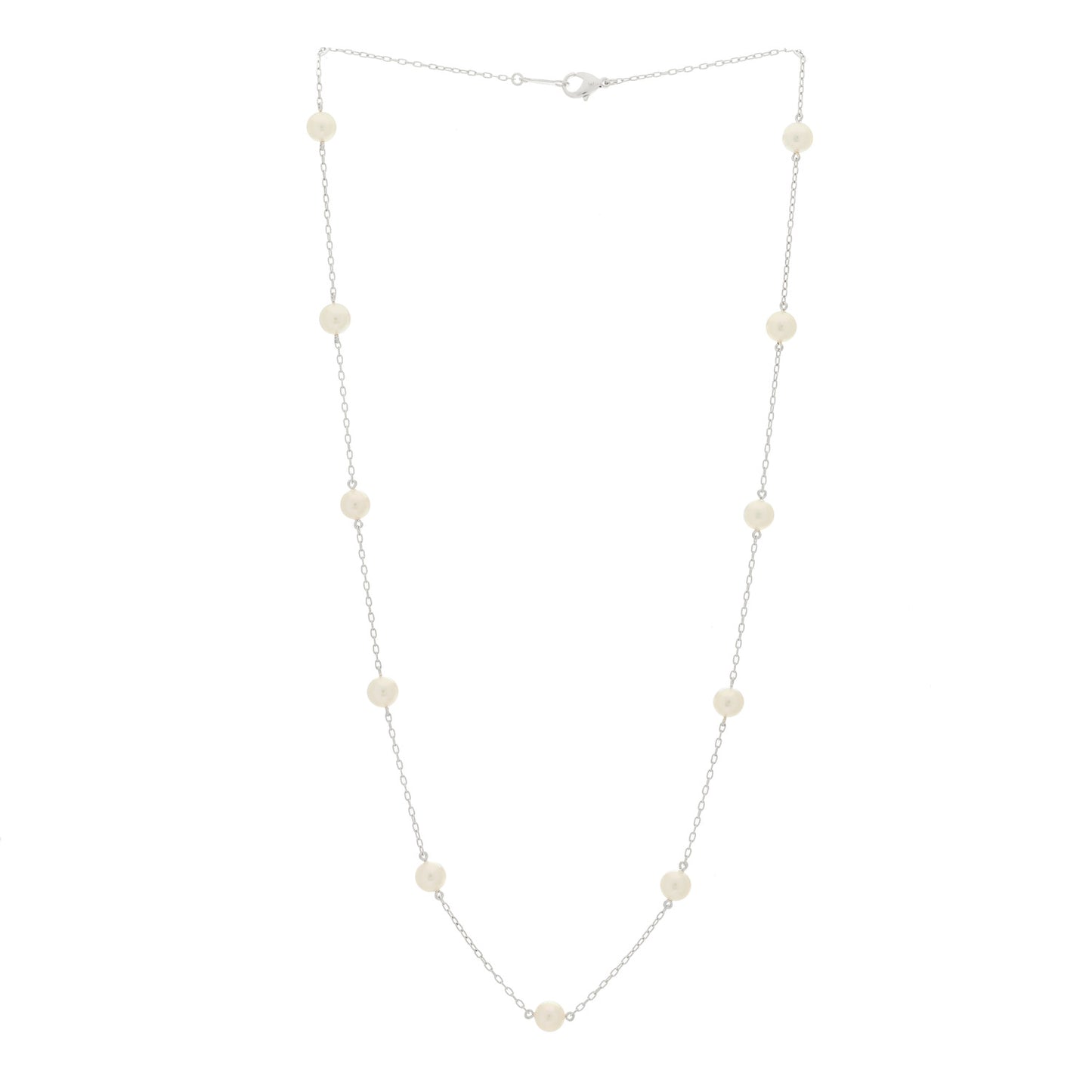 18K White Gold Akoya Pearl 5.5-6mm Station Necklace