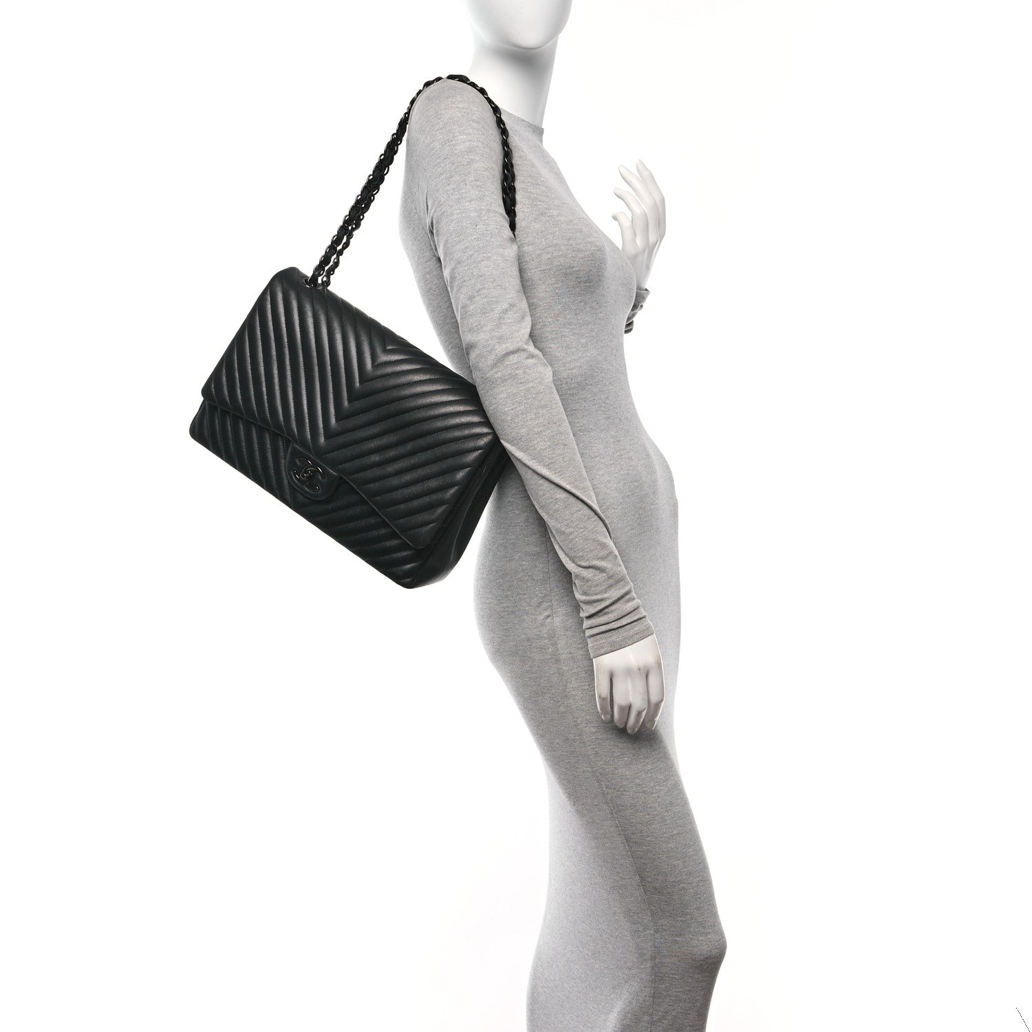 Chanel Lambskin Chevron Quilted Maxi Double Flap So Black 2 of 11