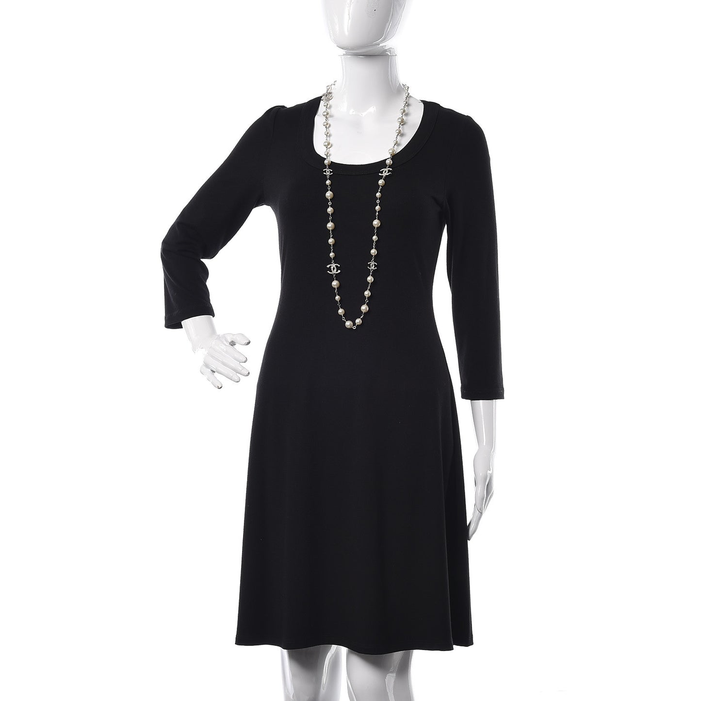 Crystal Pearl CC Long Necklace Silver
