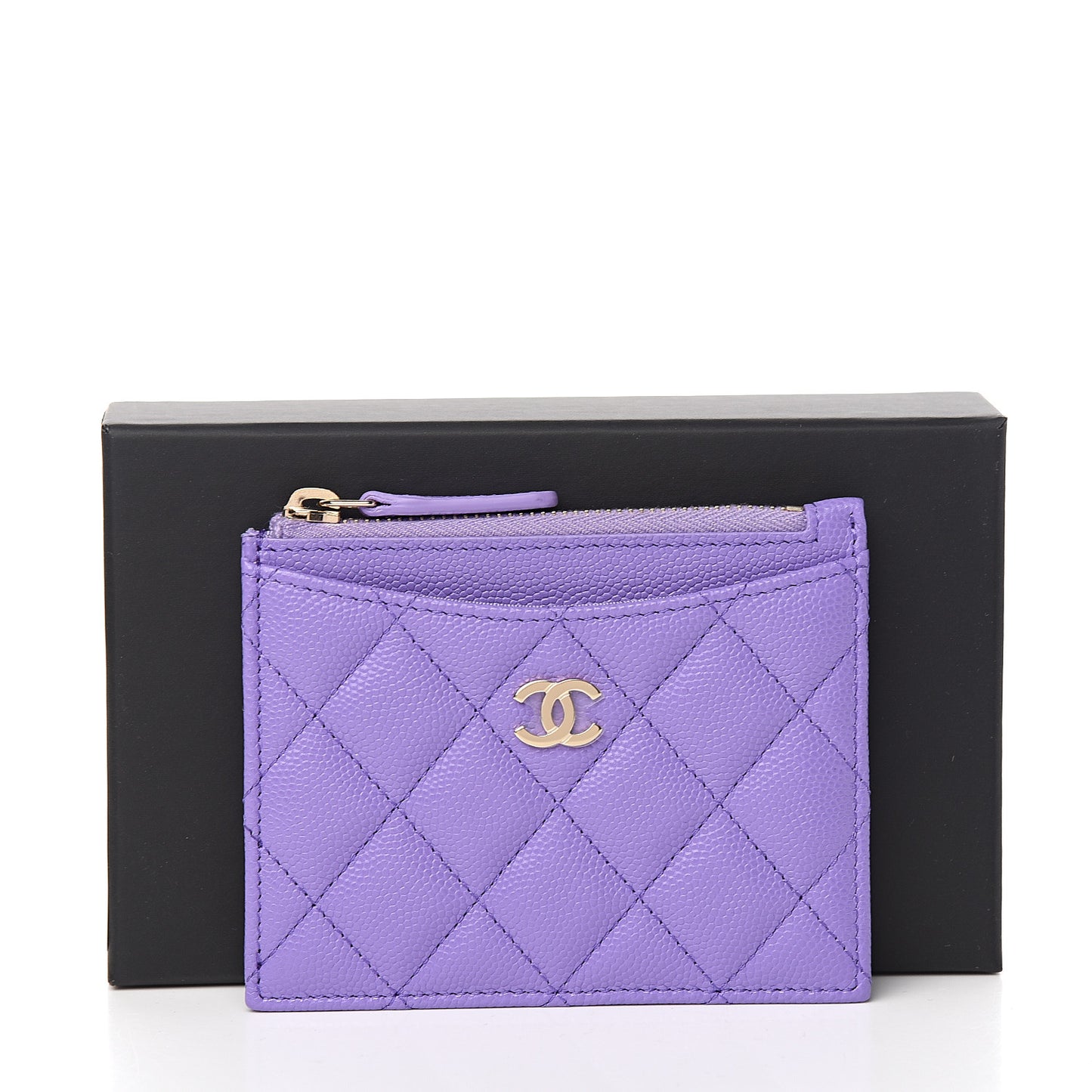 Caviar Quilted CC Zip Card Holder Purple