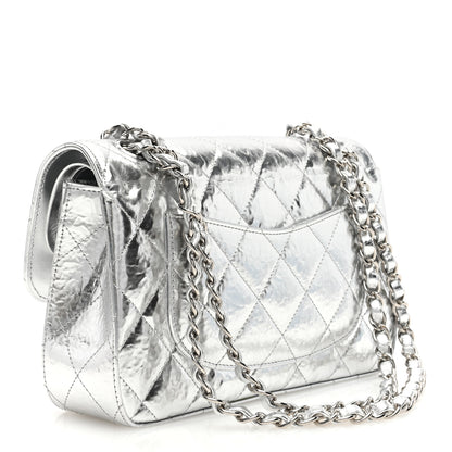 Chanel Hammered Metallic Calfskin Quilted Small Double Flap Silver 3 of 11