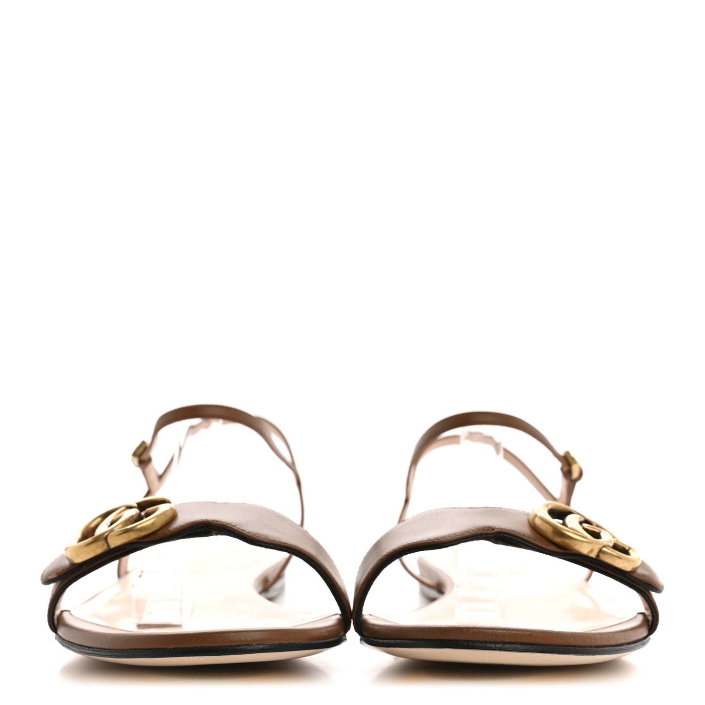 Lifford Calfskin GG Marmont Ankle Wrap Flat Sandals 41 Cognac