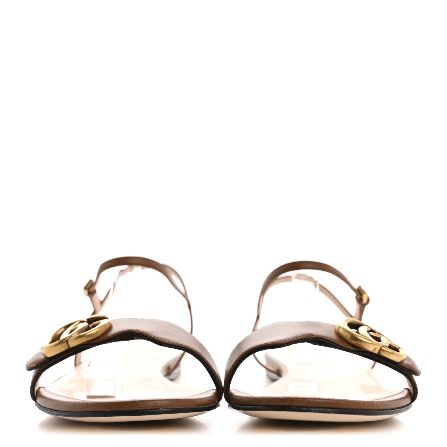 Gucci Lifford Calfskin GG Marmont Ankle Wrap Flat Sandals 41 Cognac 3 of 9