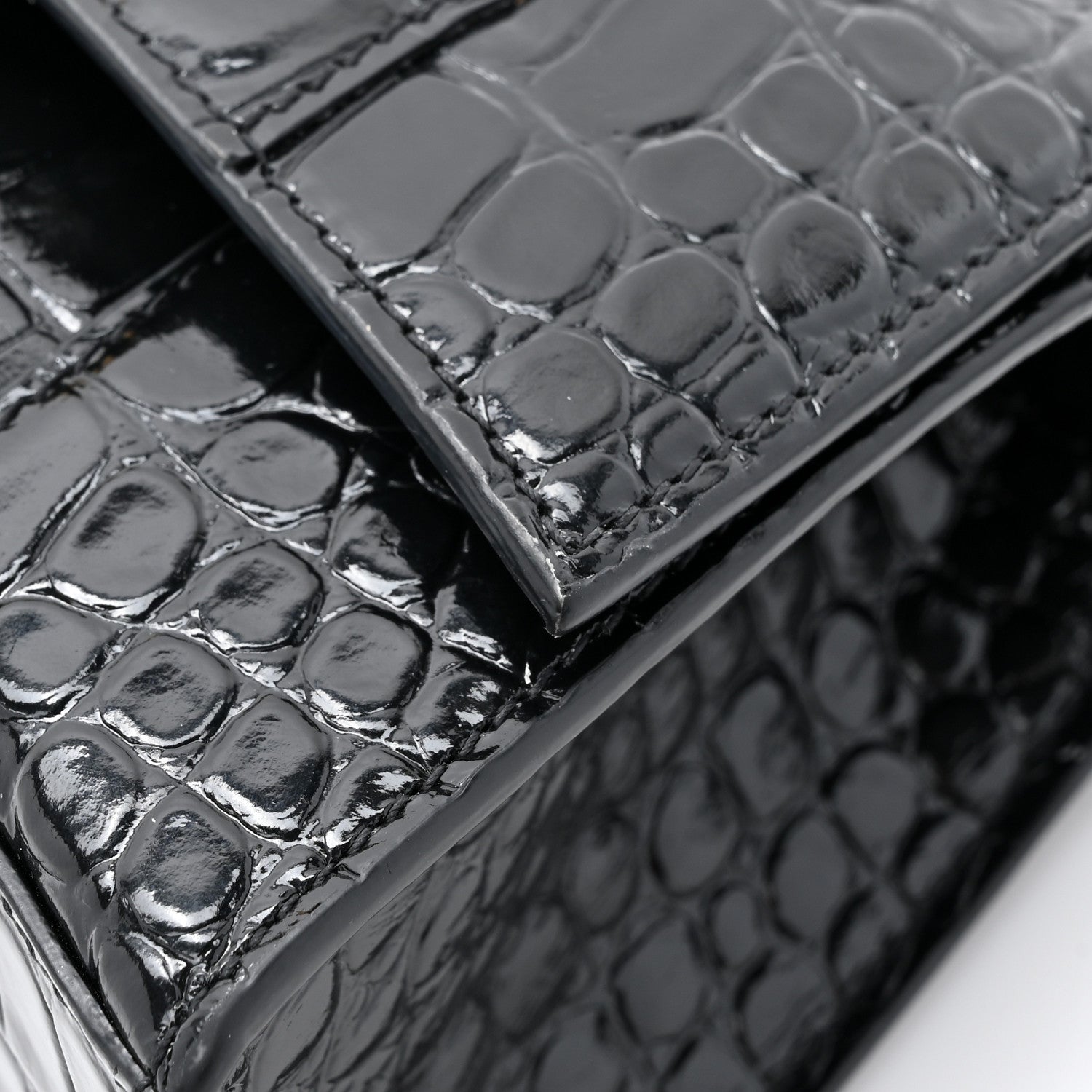 Balenciaga Shiny Calfskin Crocodile Embossed Hourglass Top Handle Bag XS Black 11 of 12