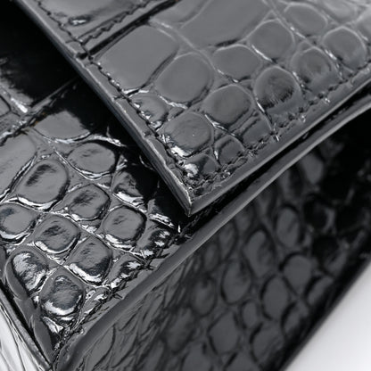 Balenciaga Shiny Calfskin Crocodile Embossed Hourglass Top Handle Bag XS Black 11 of 12