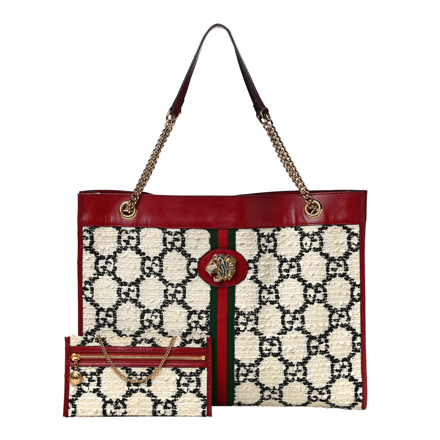 Tweed GG Monogram Large Rajah Chain Tote White Black Romantic Cherry
