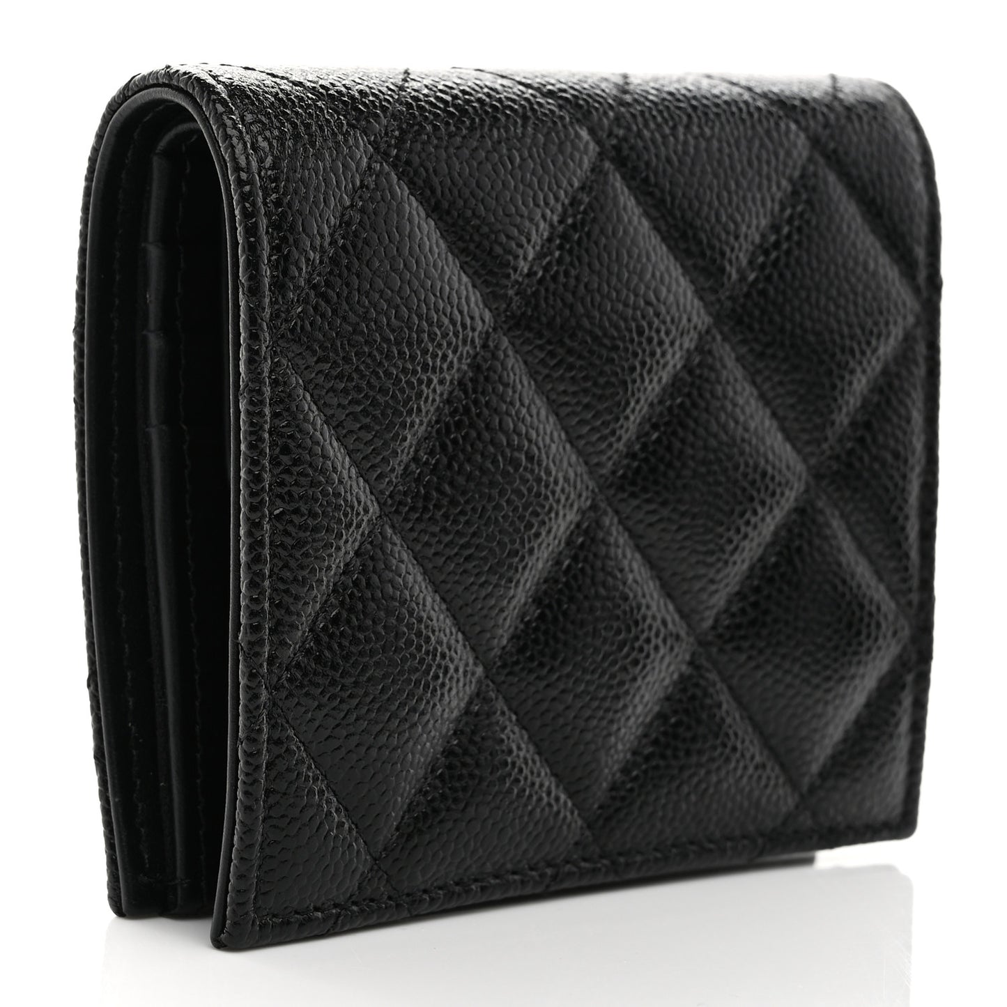 Caviar Quilted Multi Chain CC Compact Bifold Wallet Black