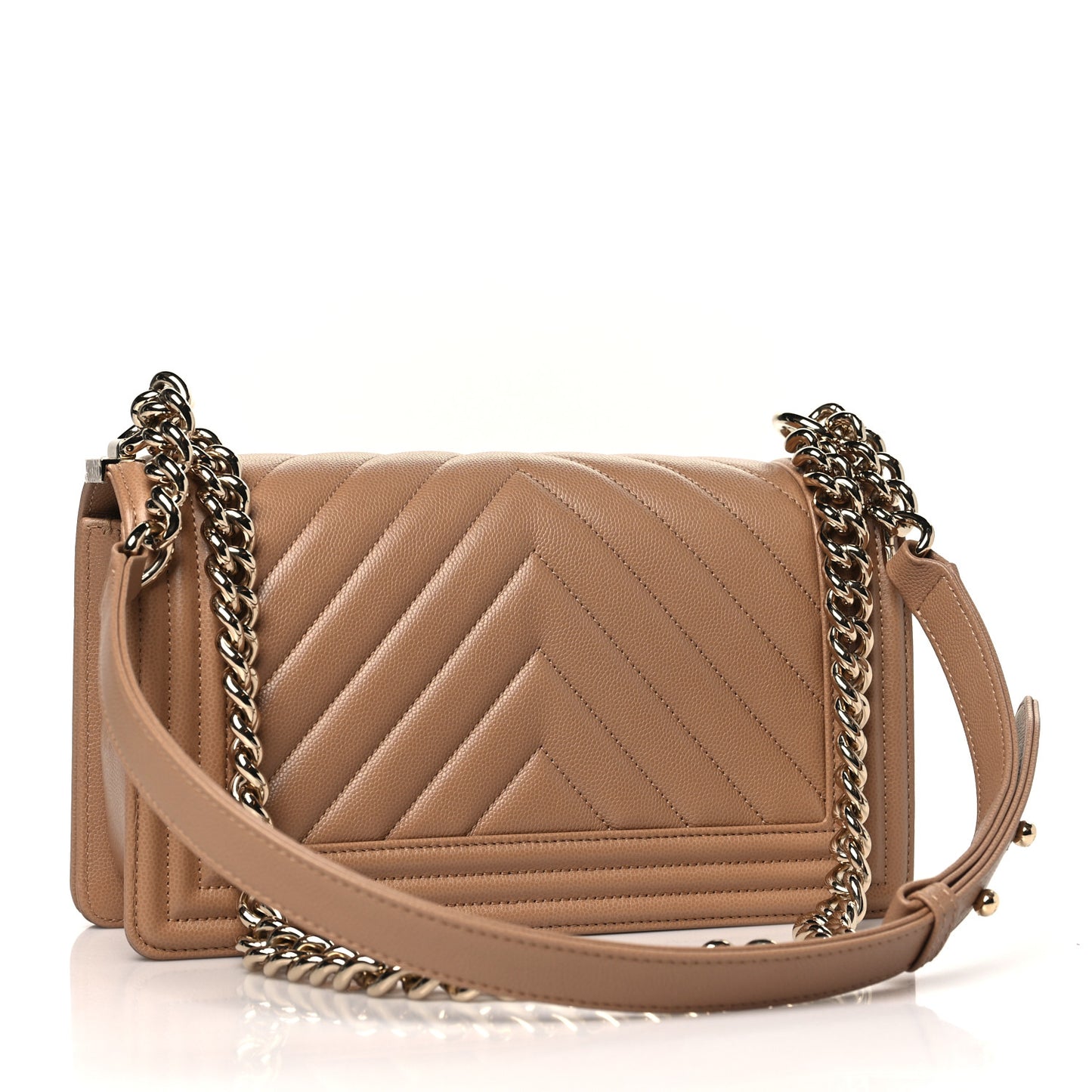 Caviar Chevron Quilted Medium Boy Flap Beige