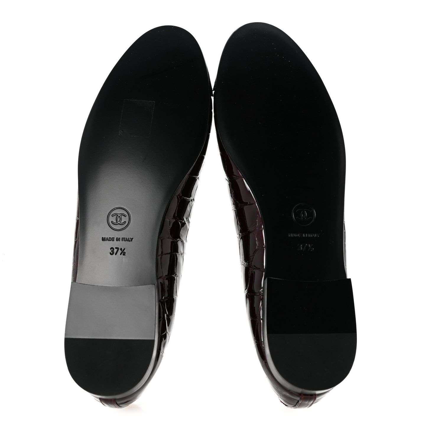 Crocodile Embossed Patent Calfskin Cap Toe CC Ballerina Flats 37.5 Dark Burgundy Black