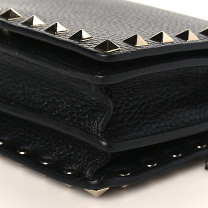 Valentino Garavani Pebbled Calfskin Rockstud Wallet on Chain Black 6 of 8