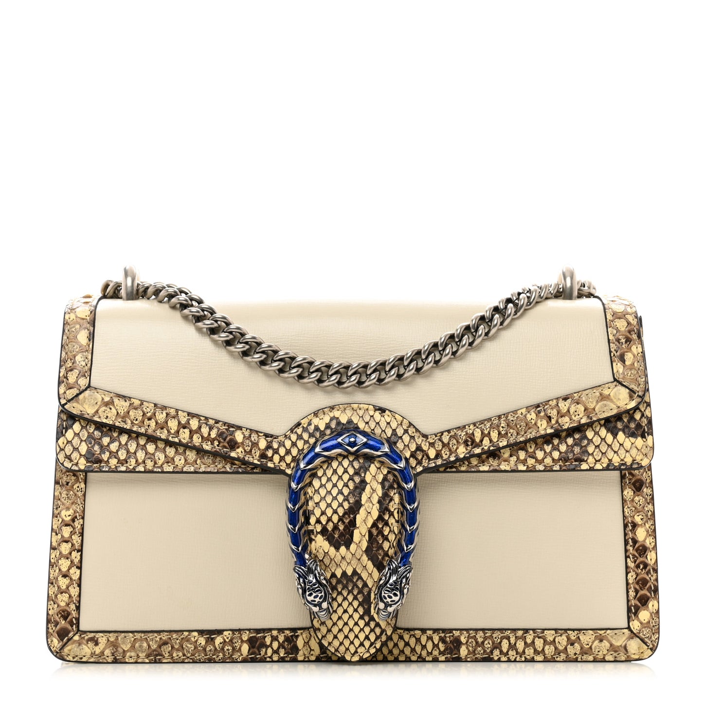 Calfskin Snakeskin Enamel Small Dionysus Shoulder Bag White Beige Electric Blue