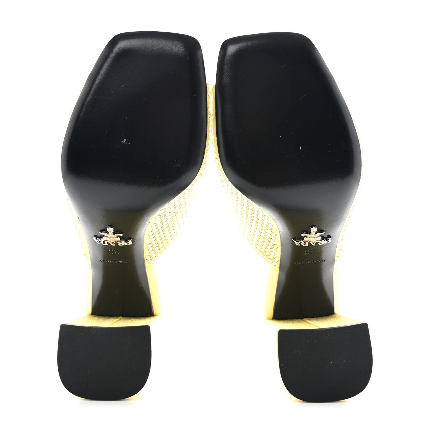 Satin Crystal Logo 90mm Slide Sandals 36 Ananas
