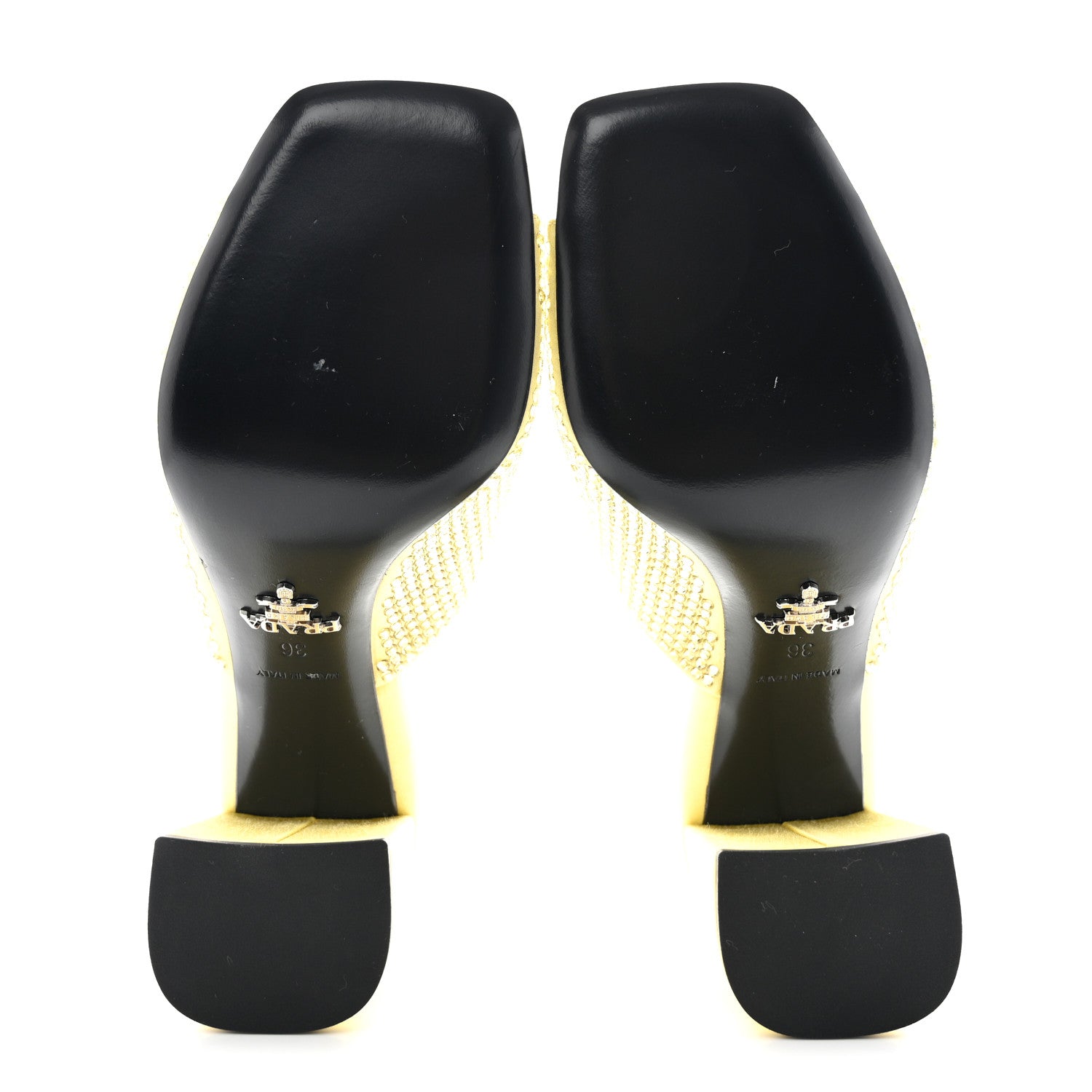 Prada Satin Crystal Logo 90mm Slide Sandals 36 Ananas 5 of 8