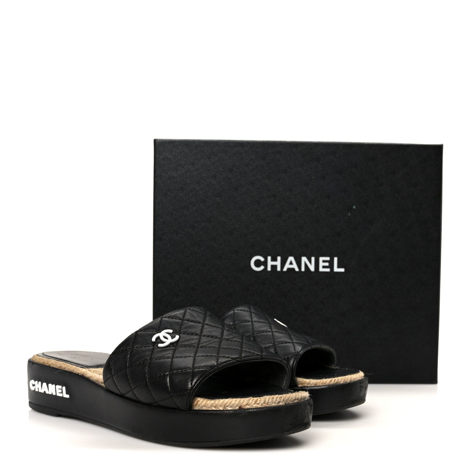 Chanel Lambskin Quilted CC Espadrille Slip On Sandals 41 Black 11 of 11