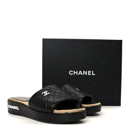 Chanel Lambskin Quilted CC Espadrille Slip On Sandals 41 Black 11 of 11