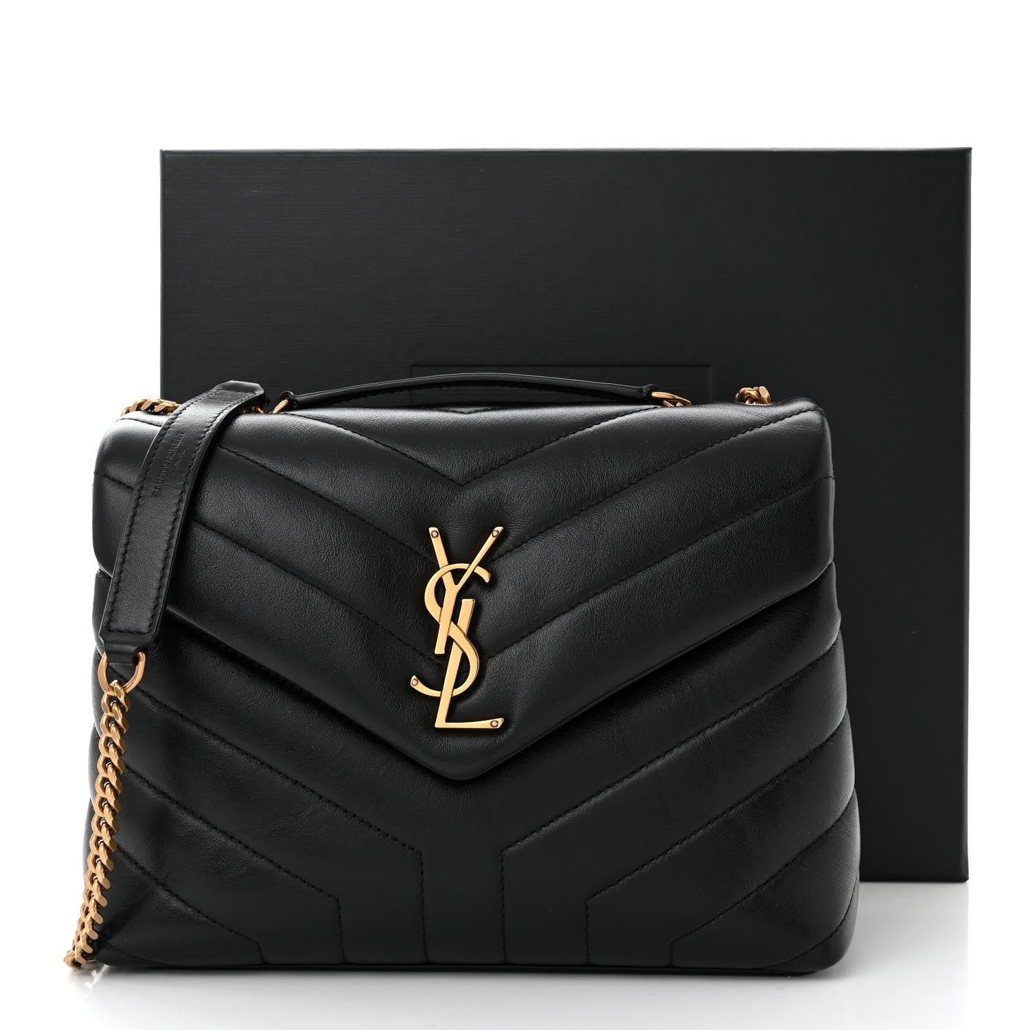 Saint Laurent Calfskin Y Quilted Monogram Small Loulou Chain Satchel Black 11 of 11