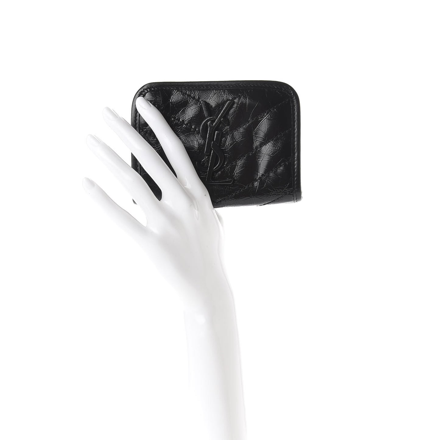 Crinkled Calfskin Matelasse Monogram Niki Compact Wallet Black