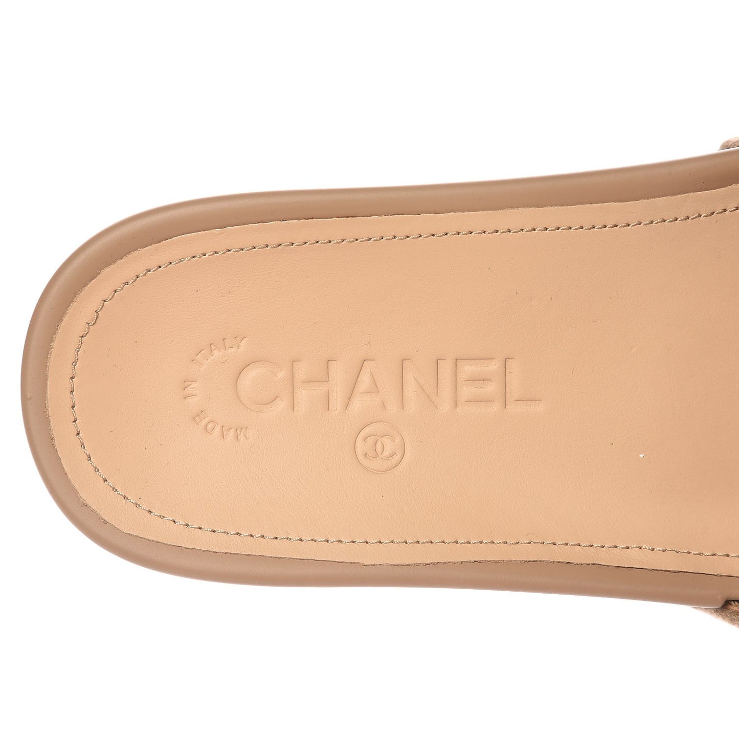 Felt Pearl Lambskin Chain Flat Sandals 37 Beige