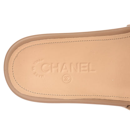 Chanel Felt Pearl Lambskin Chain Flat Sandals 37 Beige 6 of 9