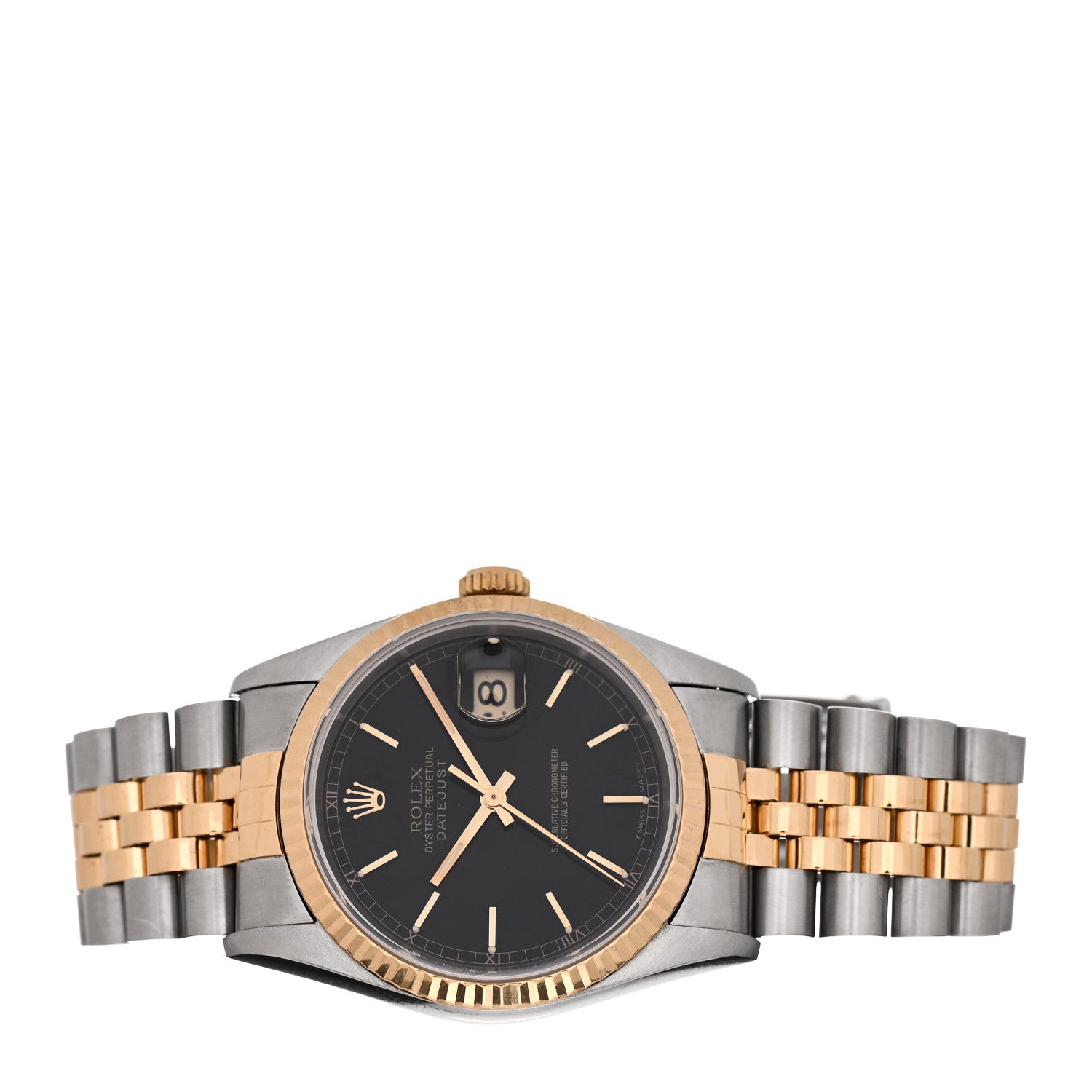 Rolex Stainless Steel 18K Yellow Gold 36mm Oyster Perpetual Datejust Watch Black 16233 2 of 4