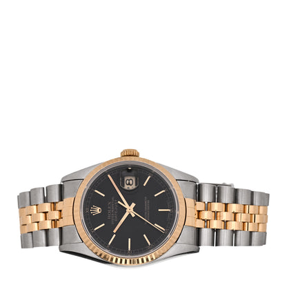 Rolex Stainless Steel 18K Yellow Gold 36mm Oyster Perpetual Datejust Watch Black 16233 2 of 4