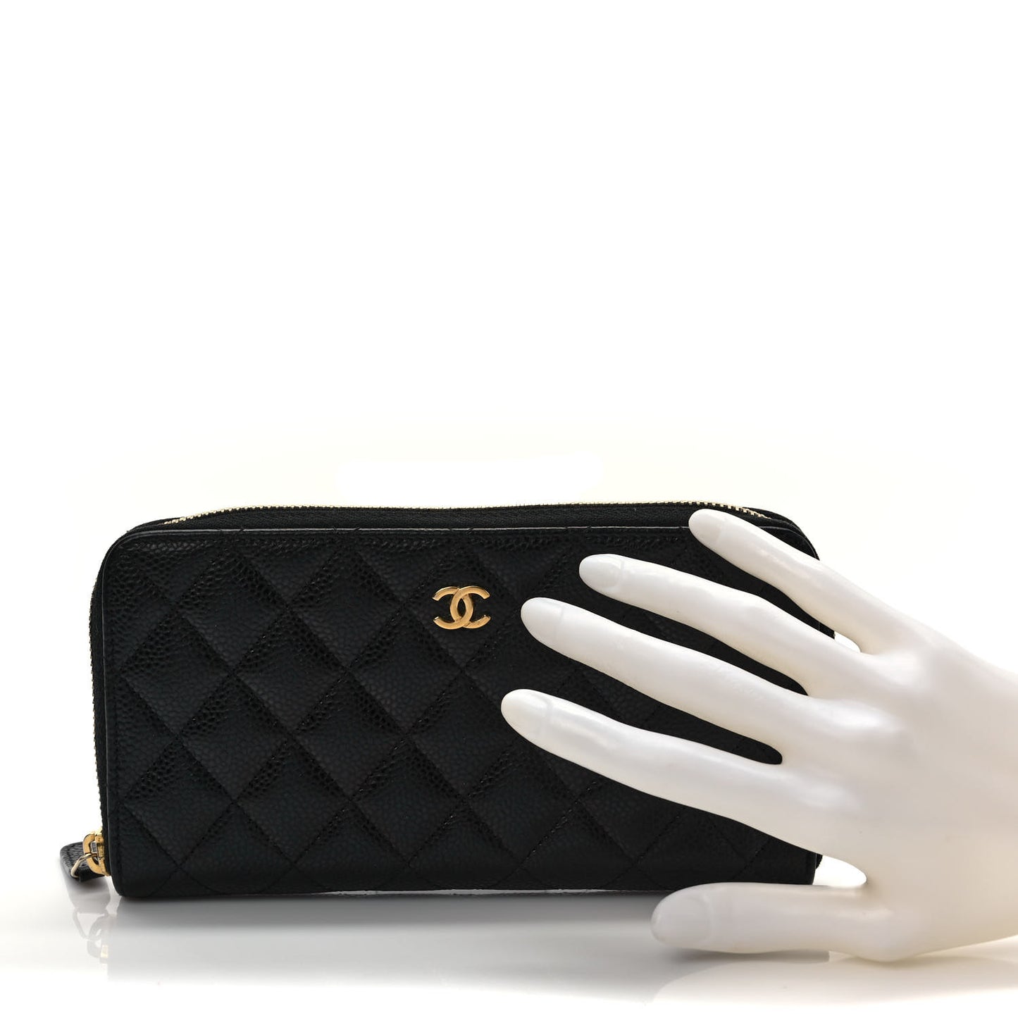Caviar Quilted Large Gusset Zip Around Wallet Black