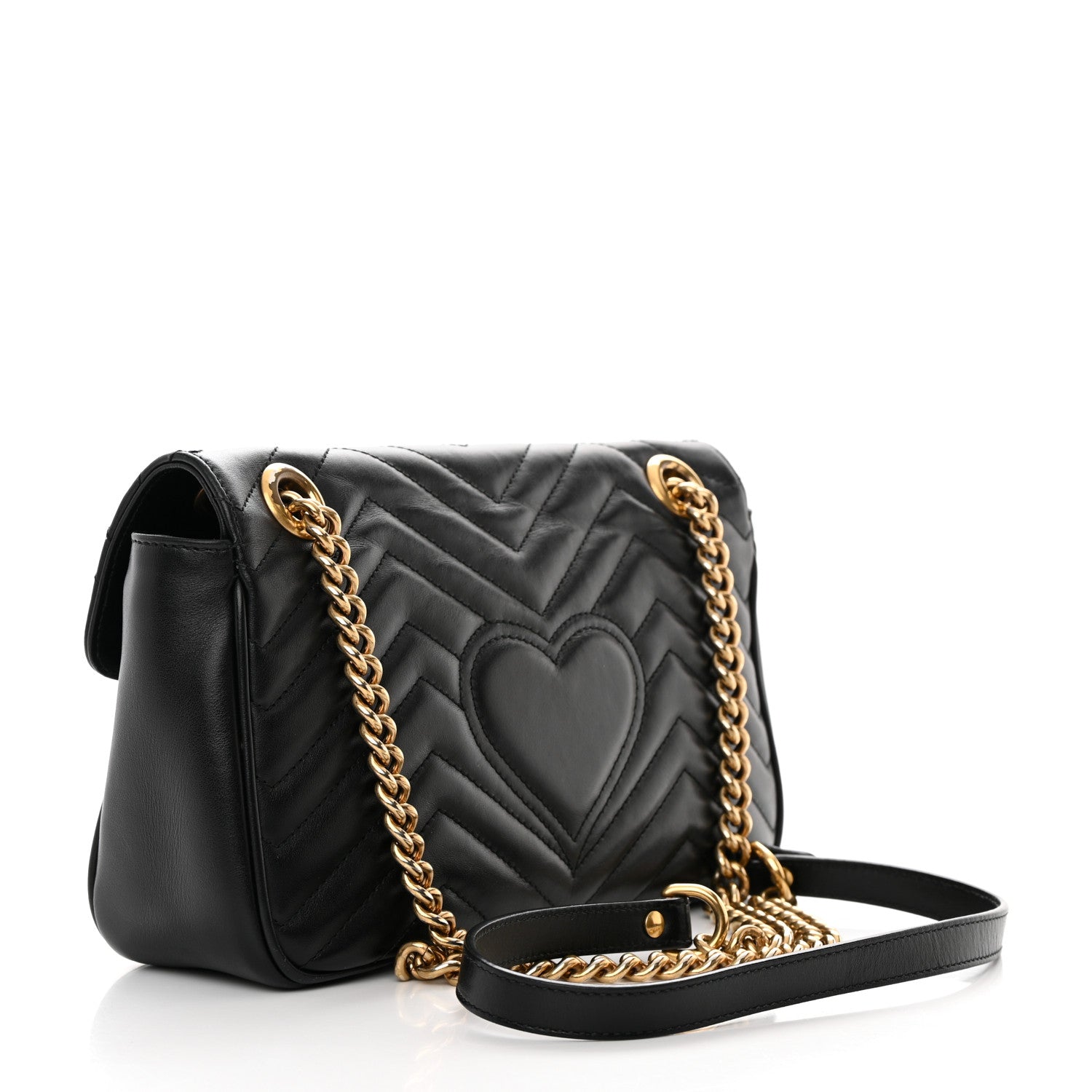 Gucci Calfskin Matelasse Small GG Marmont Shoulder Bag Black 2 of 13