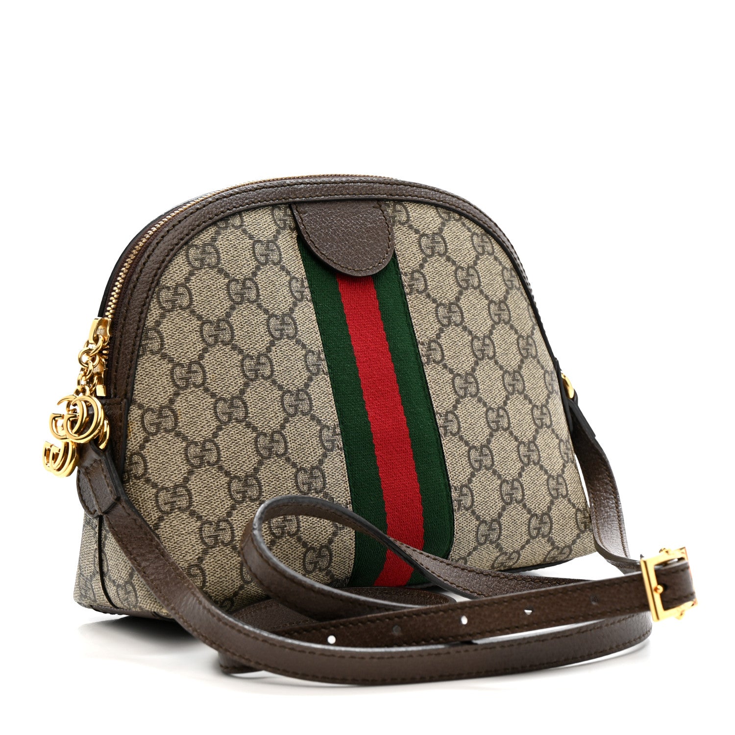 Gucci GG Supreme Monogram Textured Dollar Calfskin Web Small Ophidia Dome Shoulder Bag Beige Ebony New Acero 3 of 13