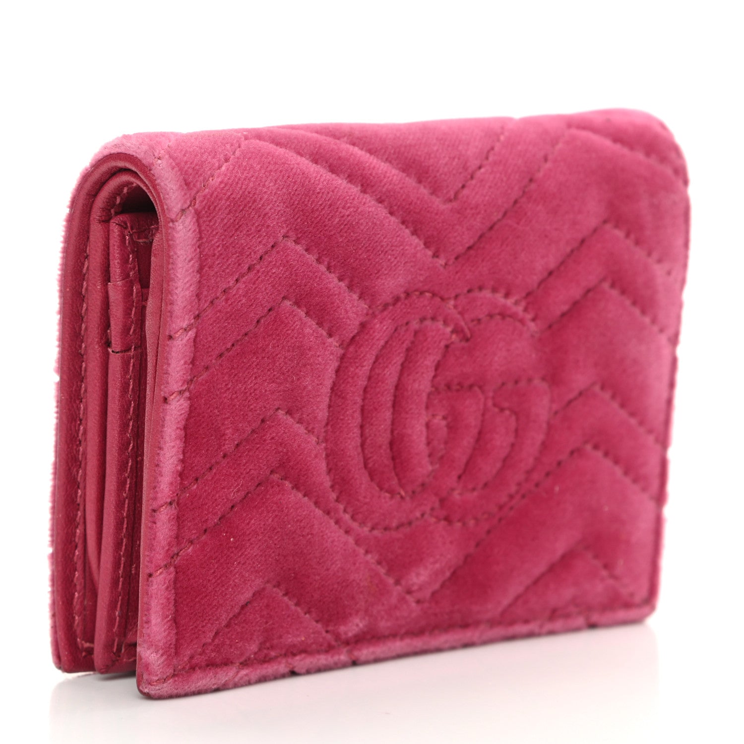 Gucci Velvet Matelasse Pearl Love Embroidered GG Marmont Card Case Wallet Light Raspberry Rose 3 of 9