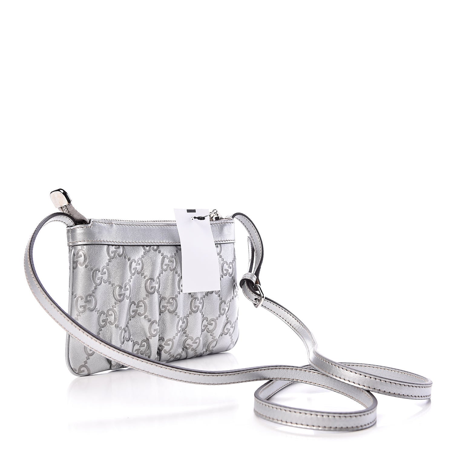 Gucci Metallic Guccissima Small Crossbody Bag Silver 3 of 10