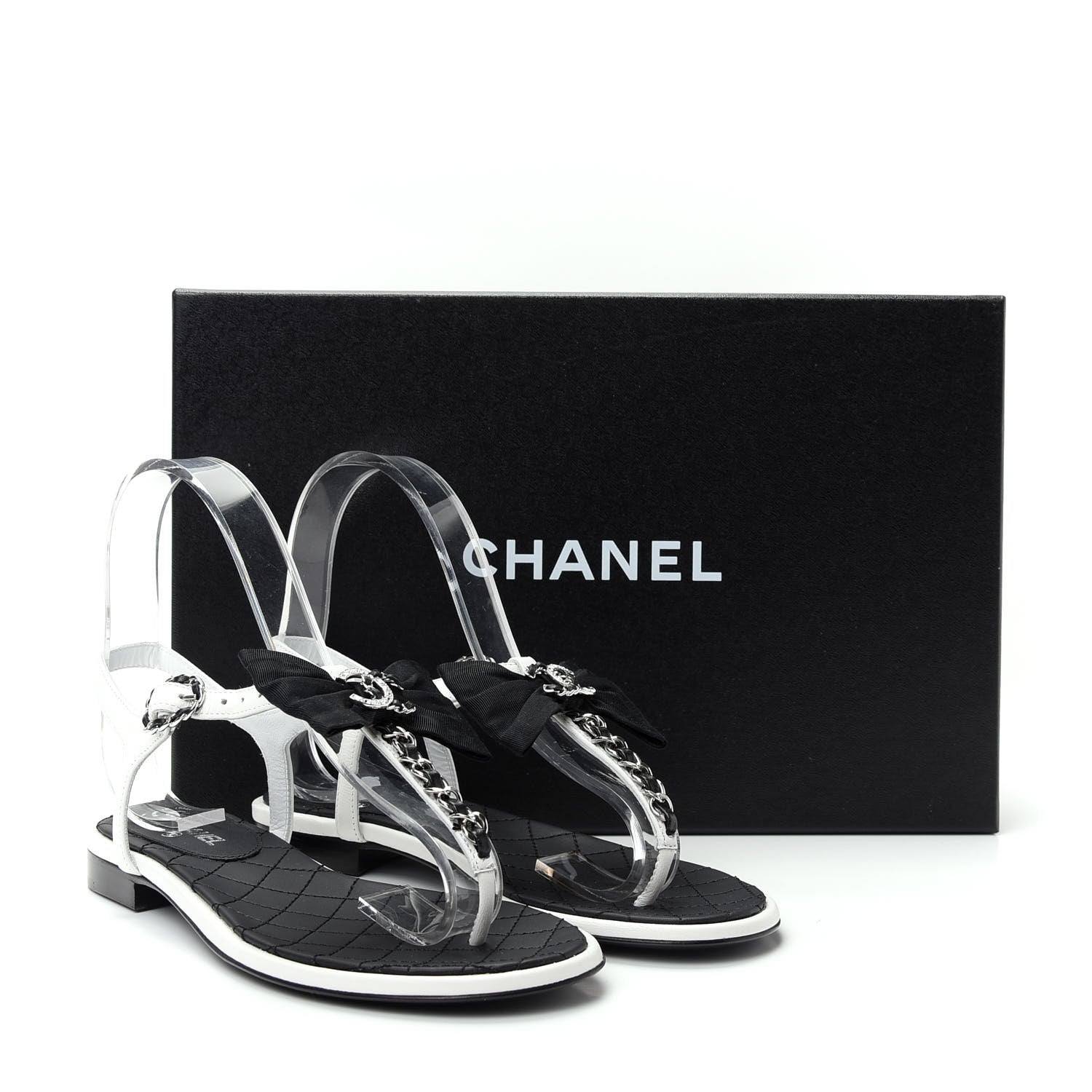 Chanel Lambskin Crystal Chain CC Logo Thong Sandals 35.5 White 10 of 10