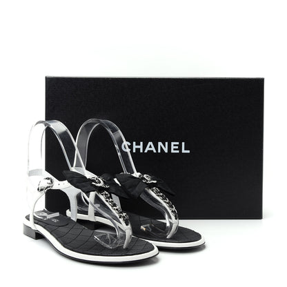 Chanel Lambskin Crystal Chain CC Logo Thong Sandals 35.5 White 10 of 10