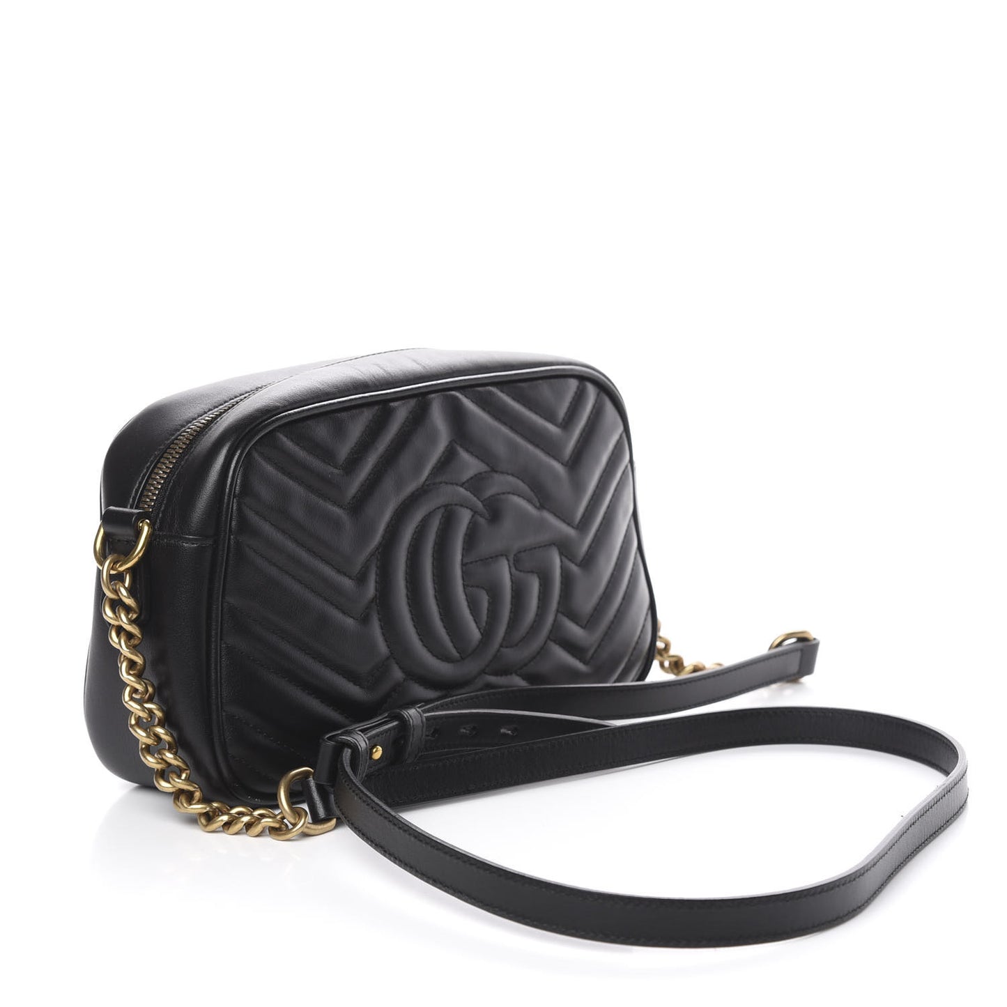 Calfskin Matelasse Small GG Marmont Chain Shoulder Bag Black